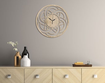 Wooden Clock MANDALA, Unique Wall Clocks, Silent Clock, Living Room Clock, Bedroom Clock, Round Clock, Wood wall clock