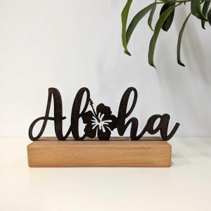 Aloha Holzschild, rustikales Küstendekor auf Kirschsockel