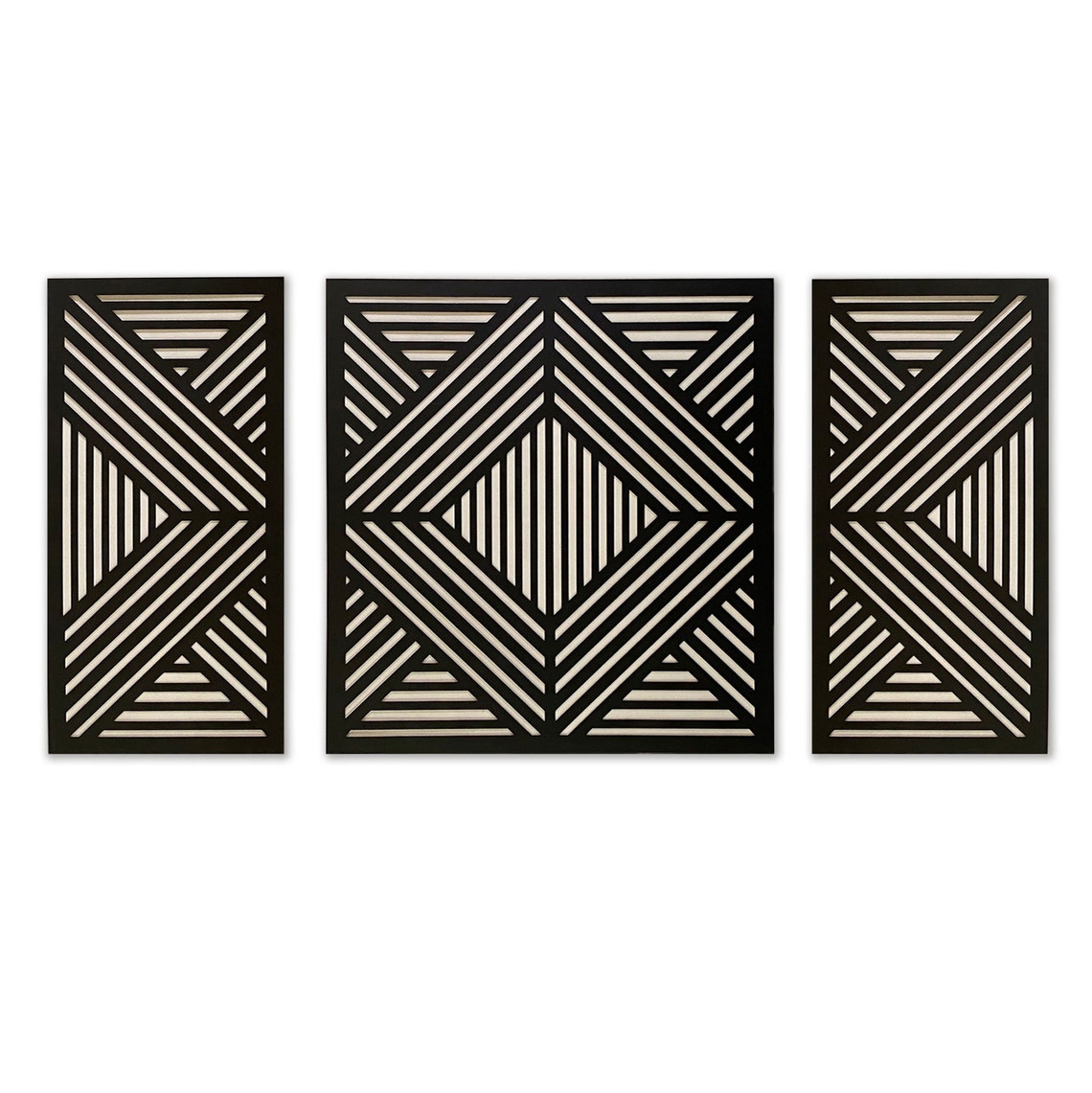 Set of 3 Wall Art Panels Geometric Triptych Large Wooden Etsy