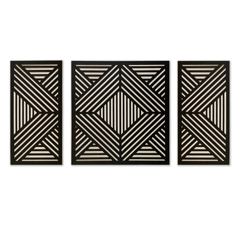Set of 3 Wall Art Panels Geometric Triptych Large Wooden Etsy