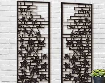 Large Wooden Wall Art, IVY Decorative Diptych, 2 Wood Panel Set, Living Room Decor