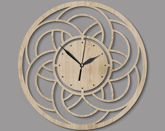 Wooden Clock MANDALA 60cm (23 inch), Unique Wall Clocks, Silent Clock, Living Room Clock, Bedroom Clock, Round Clock, Wood wall clock