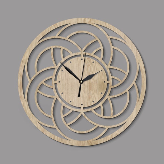 Wooden Clock Mandala 40cm 15 1 2 Inch Unique Wall Clocks Silent Clock Living Room Clock Bedroom Clock Round Clock Wood Wall Clock
