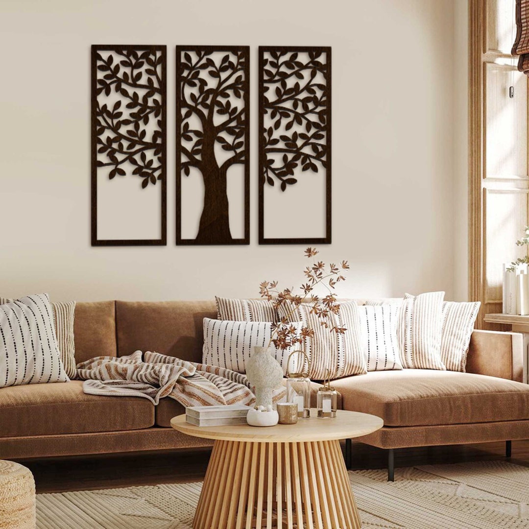 Tree of Life Wall Decor, Wooden Tree Wall Art, Set of 3 Wall Panels