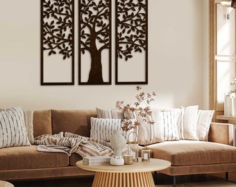 Tree of Life Wall Decor, Wooden Tree Wall Art, Set of 3 Wall Panels Tree