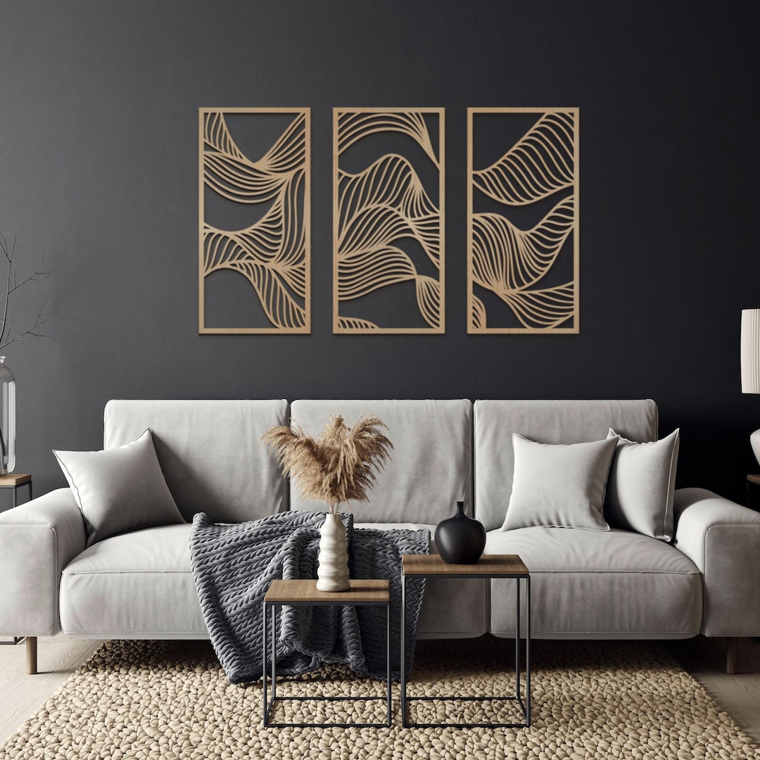 Set of 3 Modern Wooden Wall Decor /abstract Wooden Art for Living Room ...