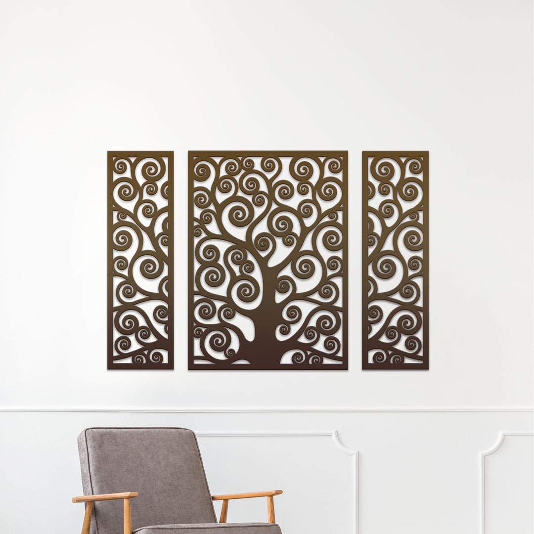 Set of 3 Panels TREE of Life/living Room Wall Decor/wooden Etsy
