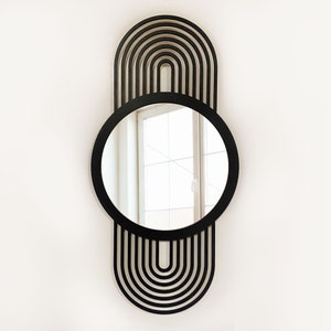 Mid Century Modern mirror / Geometric wall mirror / Large  wooden mirror