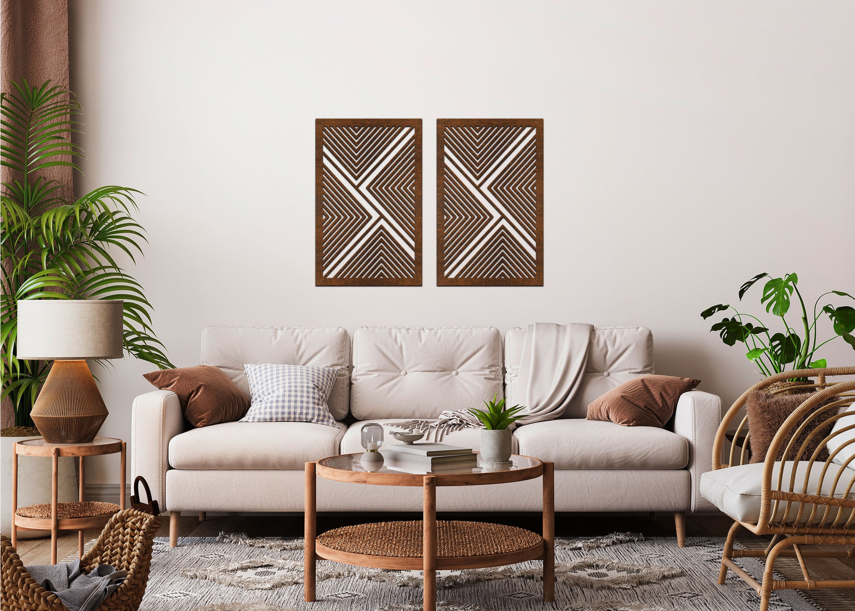 Decorazioni Parete Boho In Legno - Set 3 Pezzi Geometrici Per Camera Da Letto E Soggiorno - Foto 12