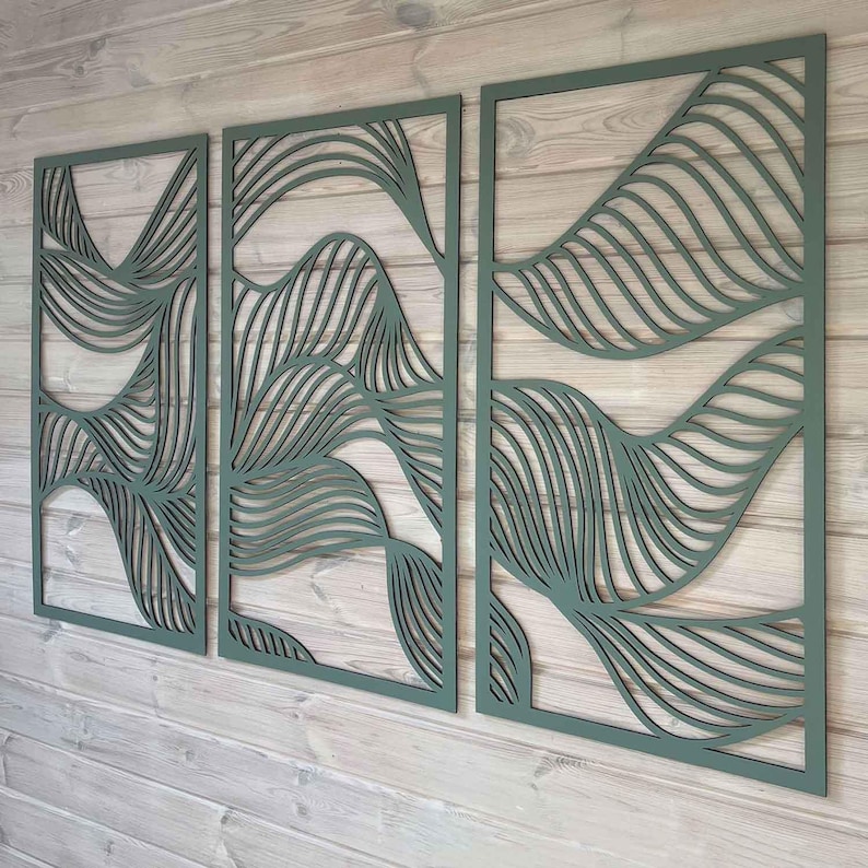 Set of 3 Modern Wooden Wall Decor /abstract Wooden Art for Living Room ...