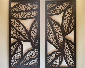Botanika Wood Framed Wall Art: Laser Cut Leaf Panels, Set of 2