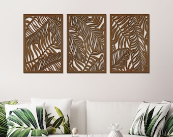 Banana leaf decor / Palm leaf wall art / Set of 3 tropical leaf panels / Living room and bedroom wall decor