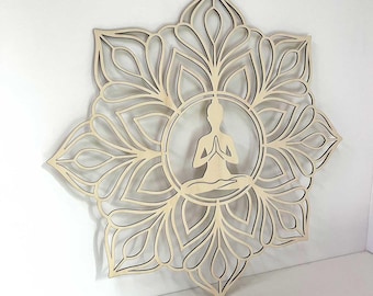 Houten mandala kunst aan de muur, boho houten muur decor, geometrische mandala hangend, spiritueel huisdecor, wandpaneel heilige geometrie