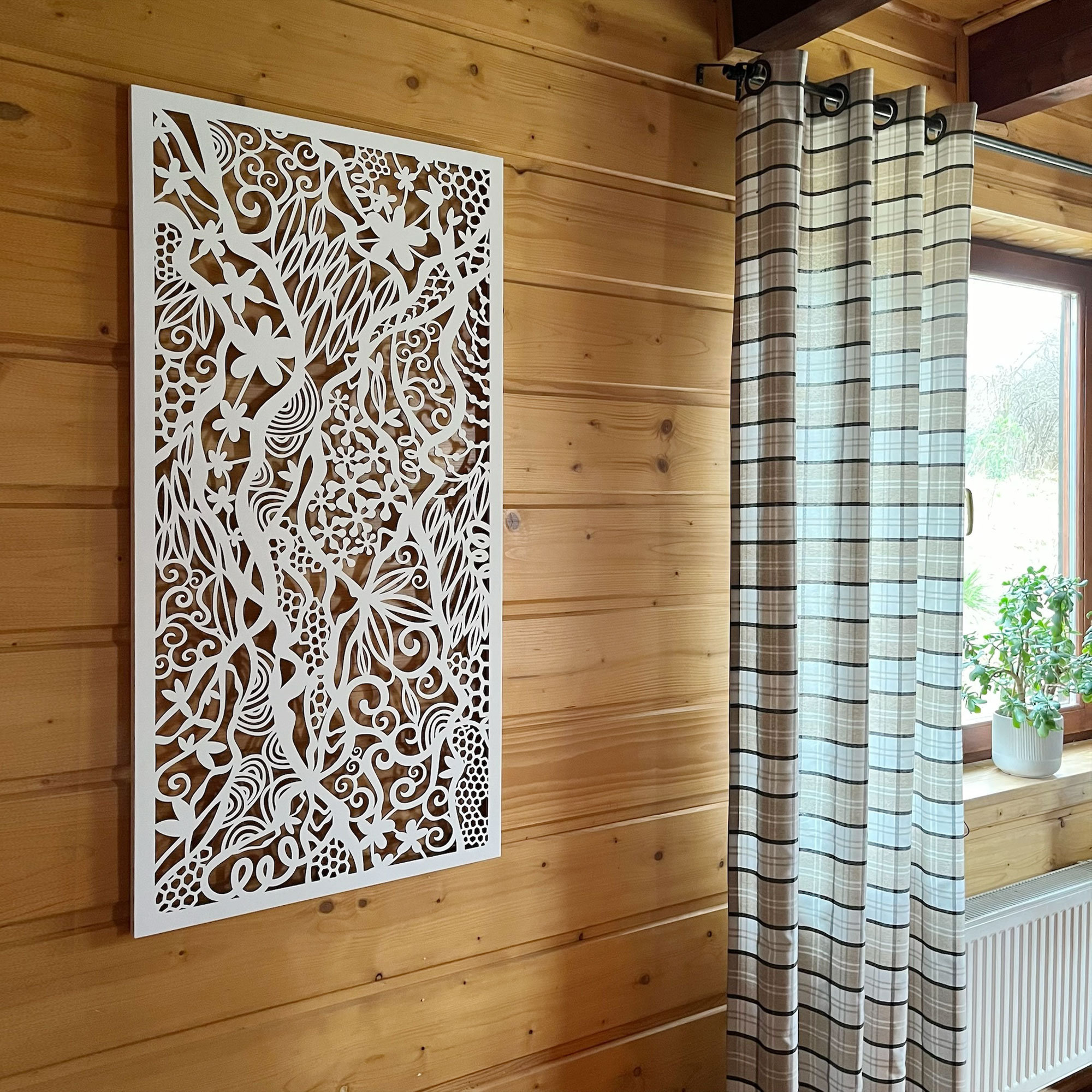Abstract wall decor with solid wooden frame / large wooden wall art