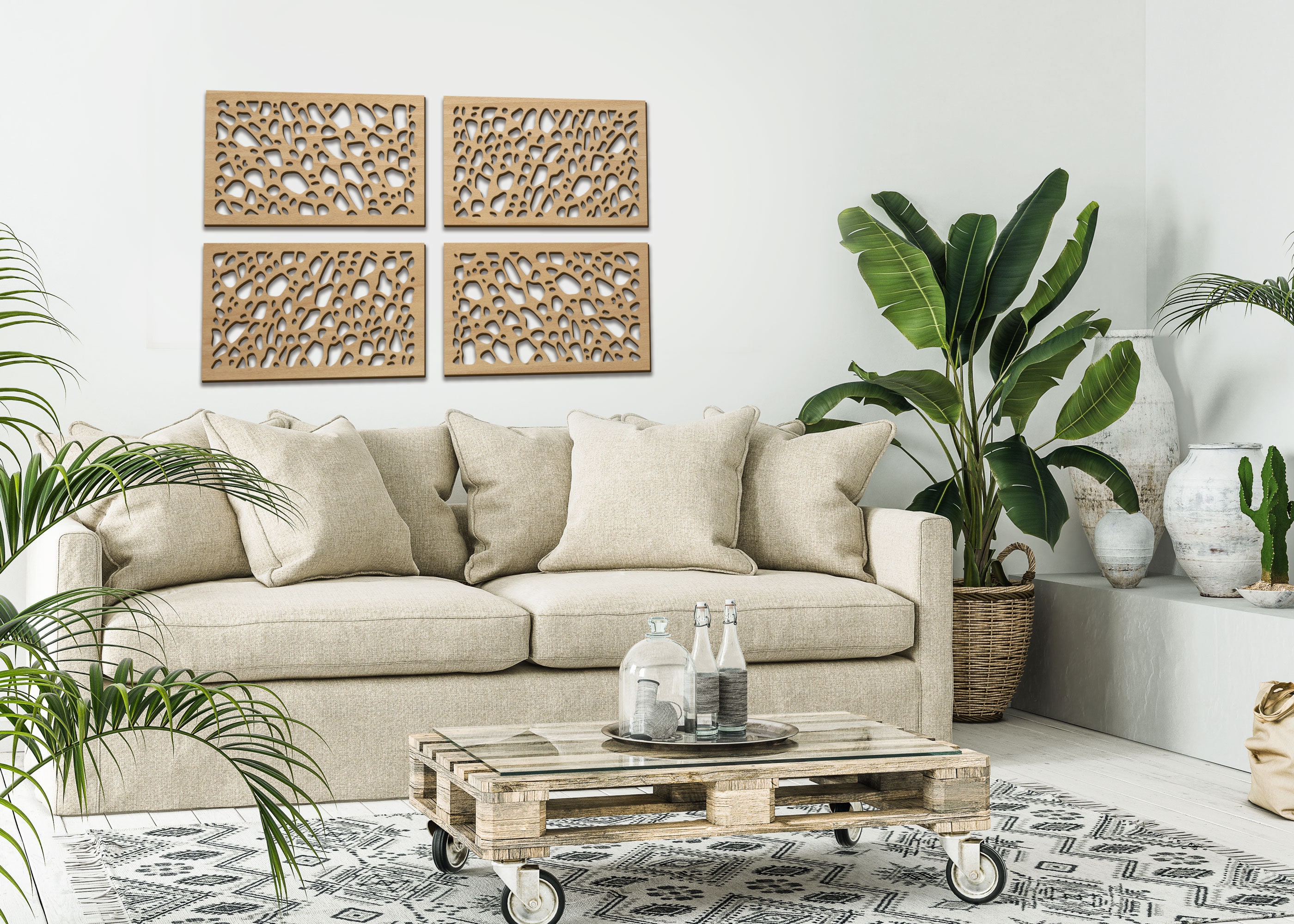 Set of 4 Wall Panels Organic Wooden Wall Decorations Large Etsy