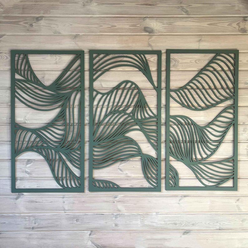 Set of 3 Modern Wooden Wall Decor /abstract Wooden Art for Living Room ...