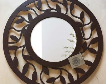 Round Wooden Wall Mirror AMELIA 60cm