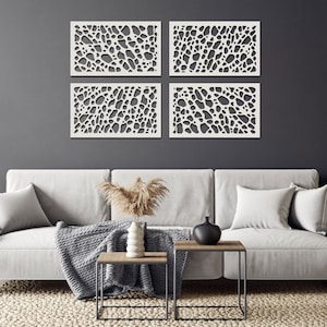 Set of 4 Wall Panels, Organic Wooden Wall Decorations, Large Living Room Decor