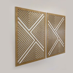 Large Wooden Wall Decor, Set of 2 Wall Art, Geometric Wooden Wall Panels, Living Room Decor