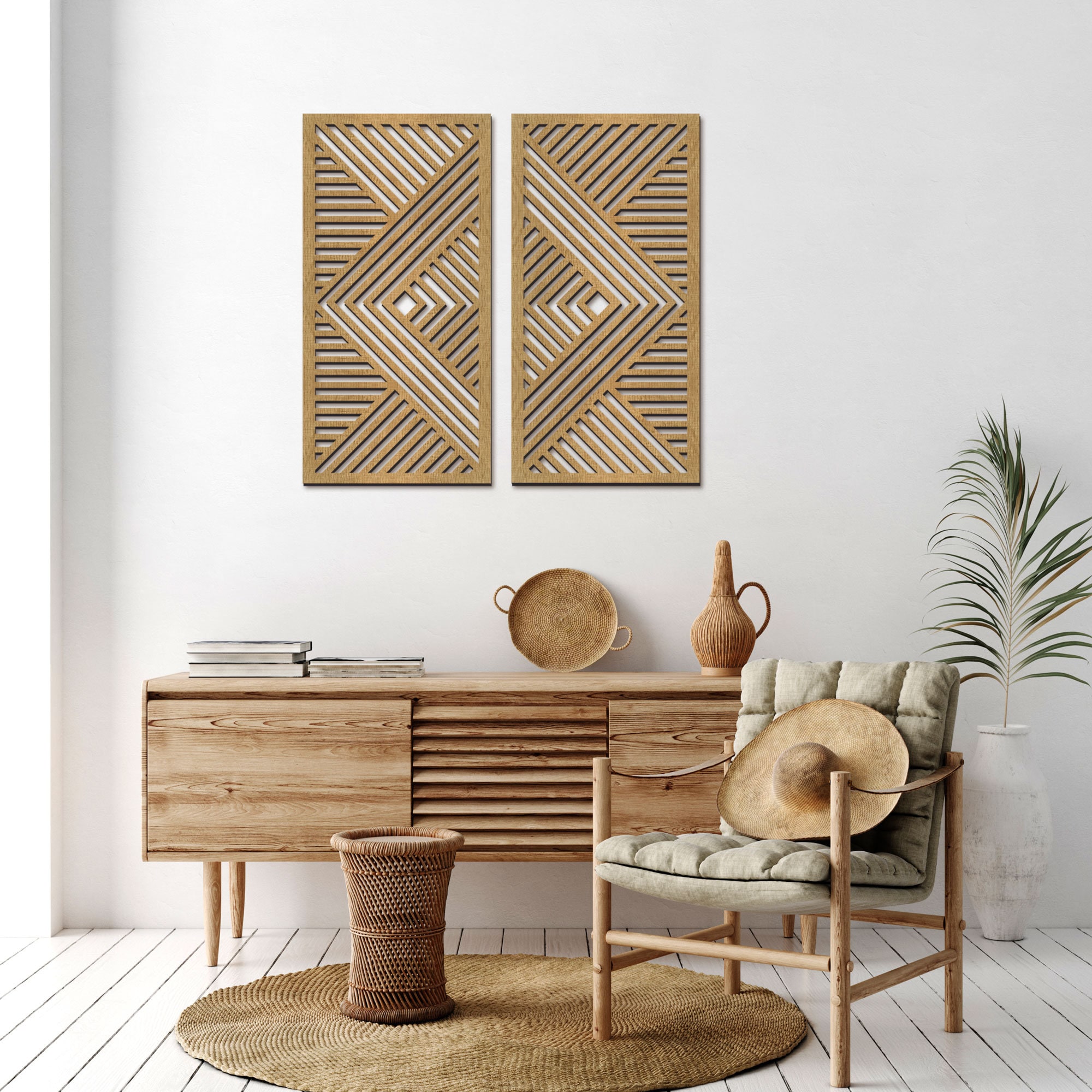 Geometric Wooden Wall Decor Set of 2 Wall Art Geometric - Etsy Finland