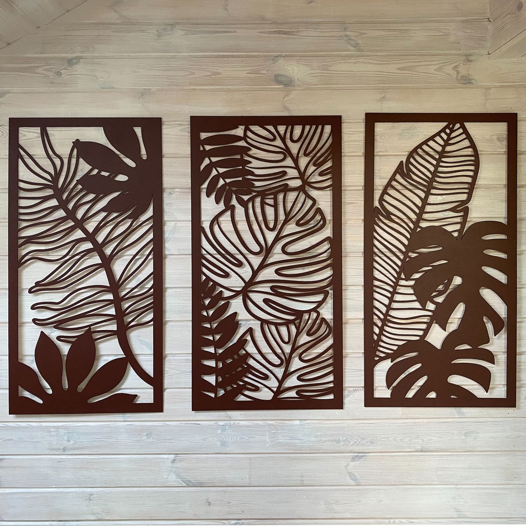 Monstera Wall Art Panels /tropical Leaves Wall Art / Set of 3 Panels ...
