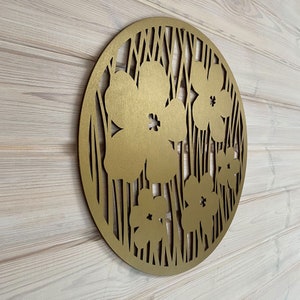 Wooden Wall Decor FLOWERS, Circle Wooden Wall Art, Botanical Wooden Wall Panel