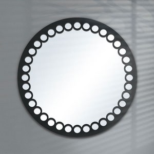 Wooden Round Wall Mirror MIRELLA 60cm Czarny