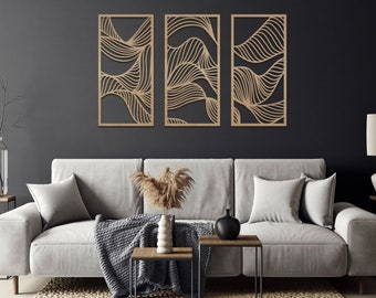 Set of 3 Modern Wooden Wall Decor /Abstract Wooden Art for Living Room