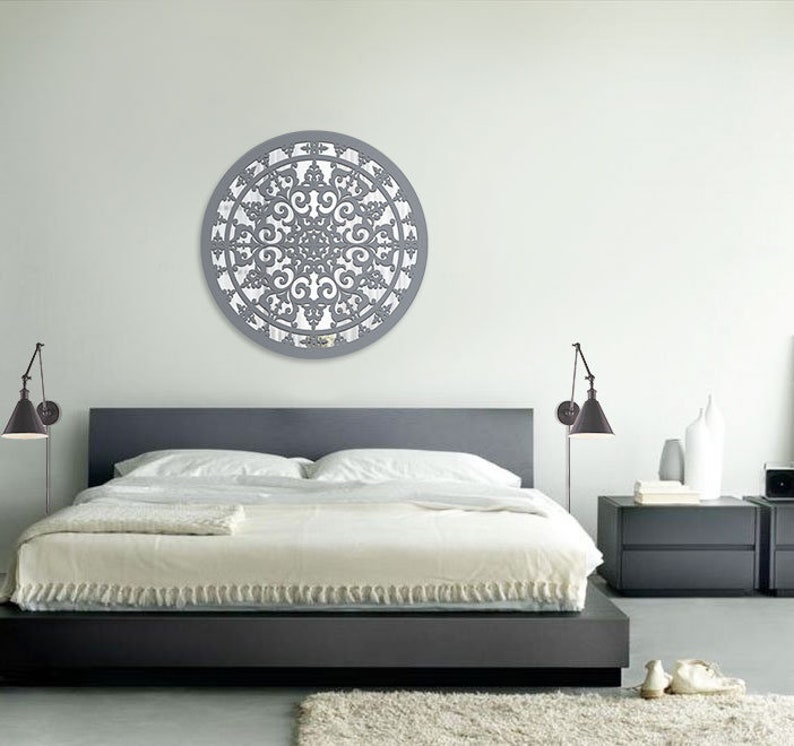 Round Wooden Wall Mirror HINDI 60cm Grey