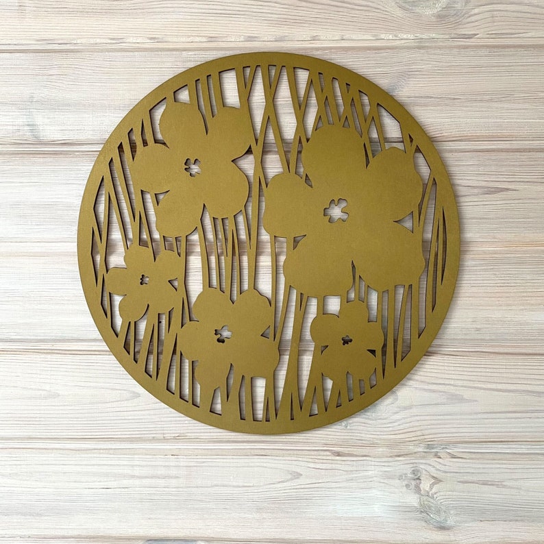 Wooden Wall Decor FLOWERS, Circle Wooden Wall Art, Botanical Wooden Wall Panel zdjęcie 4