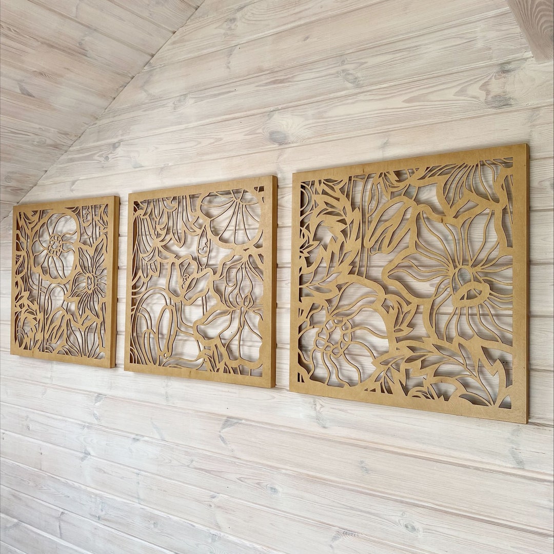 Décoration murale en bois acajou - Set de feuilles tropicales