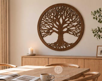 Tree of Life Wood Wall Decor, Round Botanical Wall Hanging