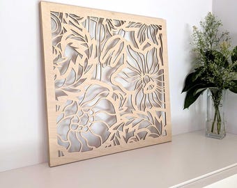 Wooden Floral Artwork with Wooden Frames, Framed Wall Art GARDENIA