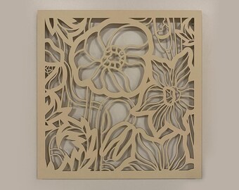 Framed Gardenia Wood Wall Art: Openwork Panel, 60x60cm