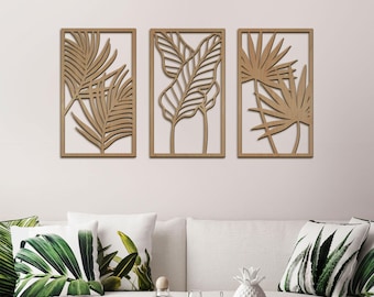 Tropical Leaves Wooden Wall Art: Set of 3 Birch Panels