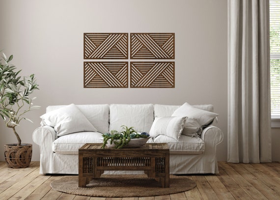 Set di 4 pannelli da parete, decorazioni geometriche da parete in legno,  decorazione per ampio soggiorno -  Italia