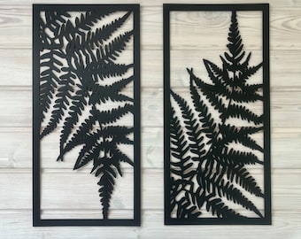Set van 2 wanddecoratie varenblad, woonkamer houten muurkunst, tropische bladeren houtkunst