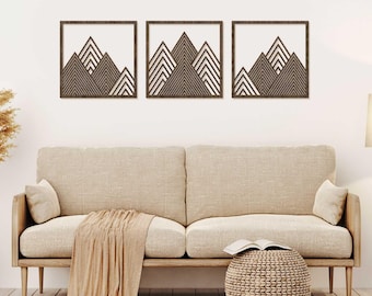Geometric Mountains Wall Art: 3-Piece Wooden Panel Set