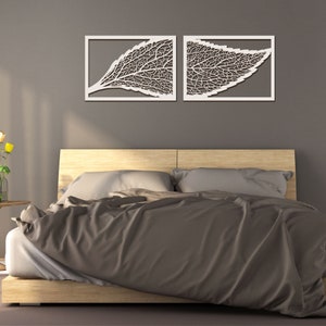 Large Wooden Wall Art, Decorative Diptych Leaves, Wall Decor Wood Panel Set, Living Room Decor