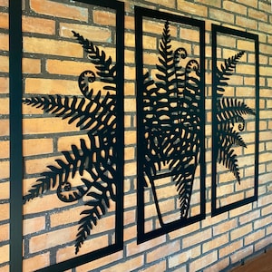 Large Wooden Wall Art, FERN PLANT Decorative Triptych Leaves, Wall Decor, Wood Panel Set, Living Room Decor