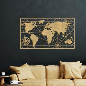 Mapa del mundo / mapa de pared de madera grande