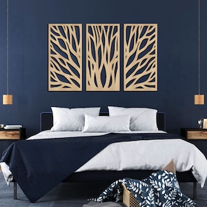 Abstract Tree Wooden Wall Decor / Modern Tree of Life Wall Art / Set of 3 Decoratives Panels Nature Inspired