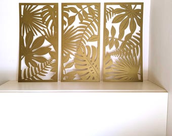 Wall Art Monstera Leaf, Set of 3 Monstera Wall Decor, Fern Leaf Wooden Wall Art, Tropical Leaf Wall Panels