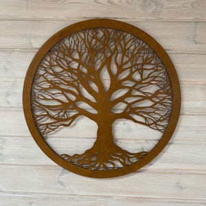 Tree of Life Wood Wall Decor / Family Tree Wall Art / Round Botanical Wall Hanging / Nature Inspired Wooden Wall Panel / Large Tree Wall Art image 2