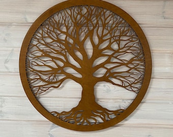 Tree of Life Wood Wall Decor / Family Tree Wall Art / Round Botanical Wall Hanging / Nature Inspired Wooden Wall Panel / Large Tree Wall Art