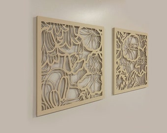 Wooden Wall Decor,  Decorative Panels with Wooden Frames, Set of 2 Panels, Wooden Living Room Decor GARDENIA