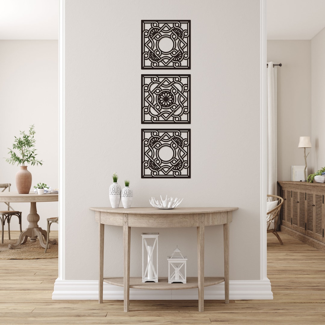 ART DECO Large Wooden Wall Panels, Set of 3 Panels, Elegant Living Room ...
