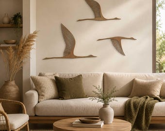 Flying Cranes Wooden Wall Art, Abstract  Birds Wall Decor, Set of 3 Birds