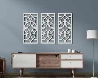 Openwork Wooden Triptych: Laser Cut Wall Decor, 3 Panel Set