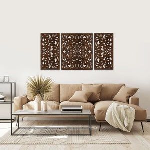 Boho Style Large Wooden Wall Art, Set of 3 Decoratives Panels, Maximalist Wall Decor 3d zdjęcie 3
